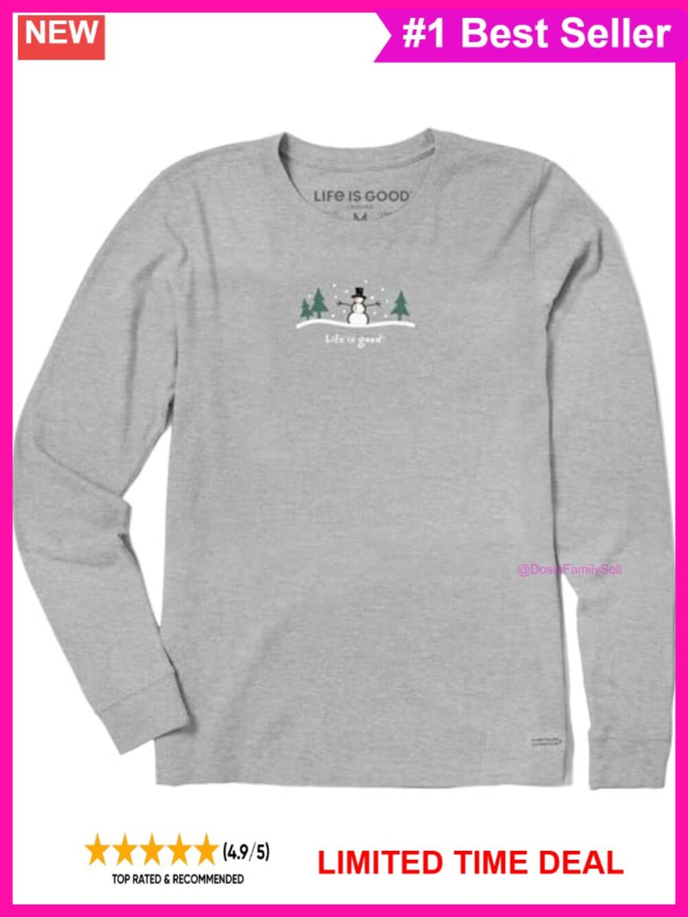 Life is Good Snowman Graphic Tee 100% Cotton Crew Neck Short Sleeve T-Shirt